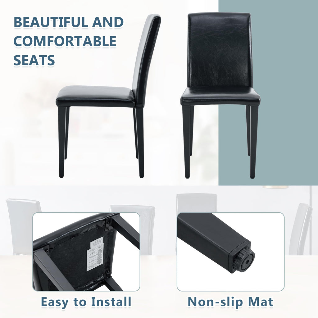 Black PU Leather Upholstered Dining Chairs Set of 2 with Metal Legs S2358