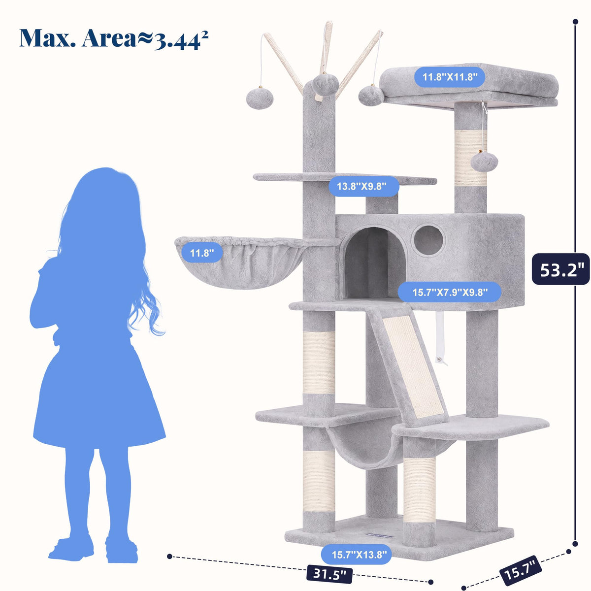 Cat Tree Tower with Padded Platform Bed, Hammock Y91433