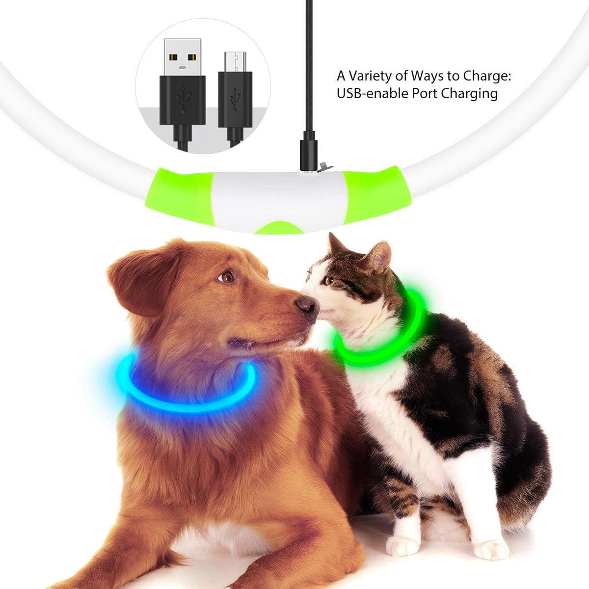 LED Dog Collar USB Rechargeable Green C97490