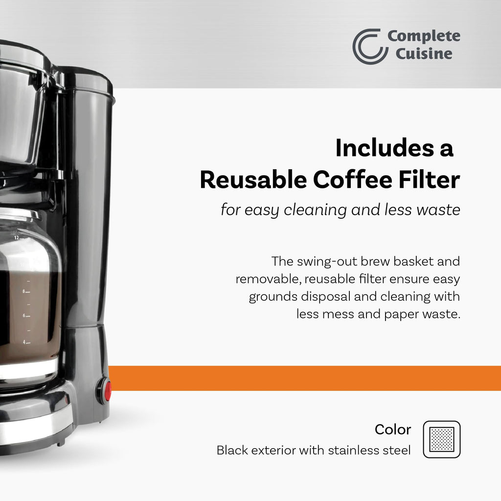 12-Cup Stainless-Steel Coffee Maker with Glass Carafe F620