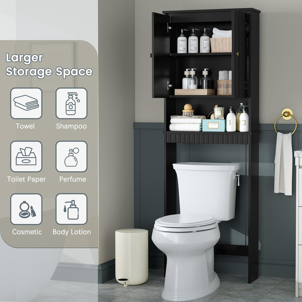 Black Over The Toilet Storage Cabinet with Adjustable Shelf M959511