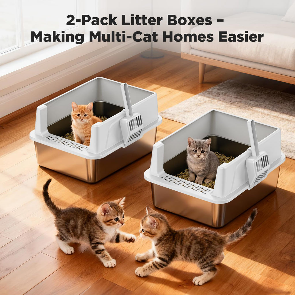 2 Pack Stainless Steel Cat Litter Box with Lid M831766