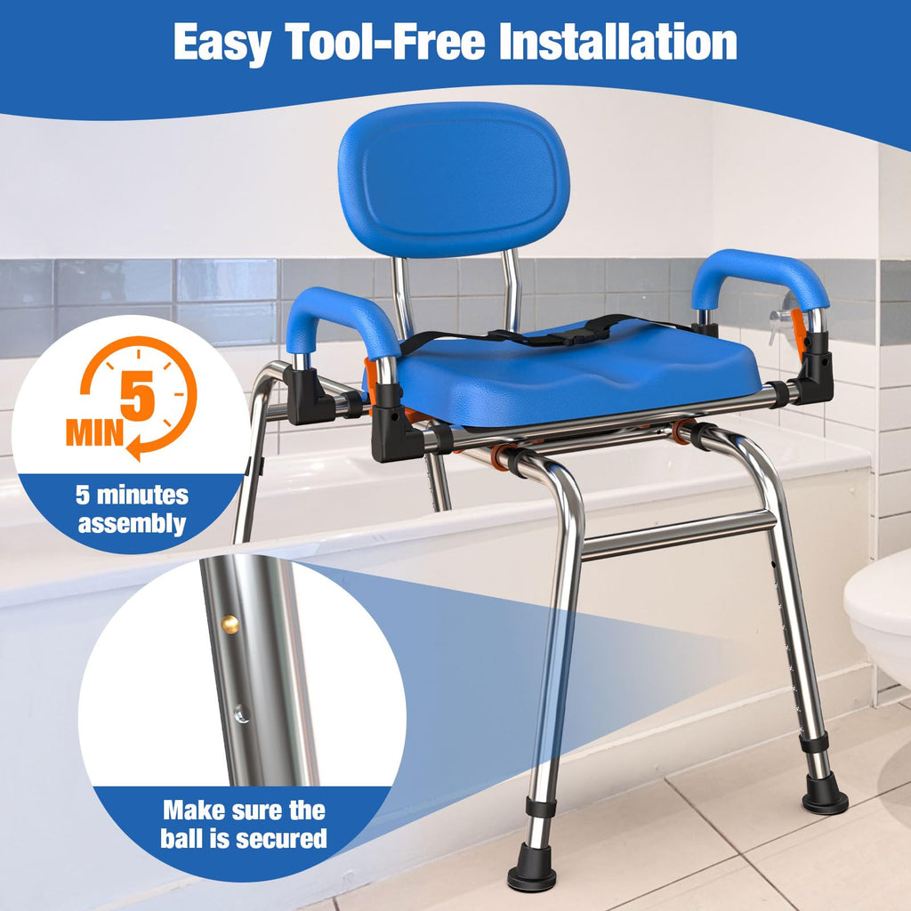 Sliding Shower Chair with 360° Swivel Seat and Adjustable Height A66167