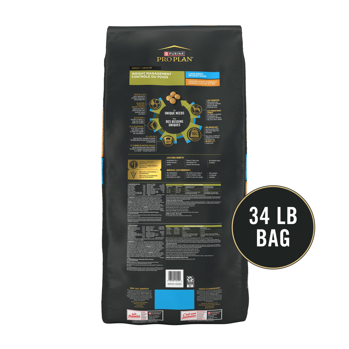 Weight Management Large Breed Dog Food Chicken 34 lb Bag B154