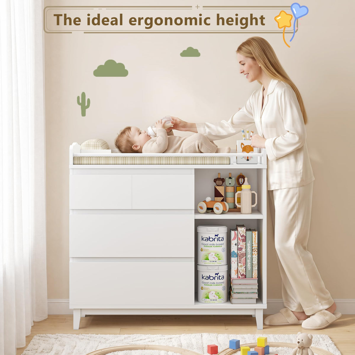 White Baby Changing Table with 4 Drawers P6765