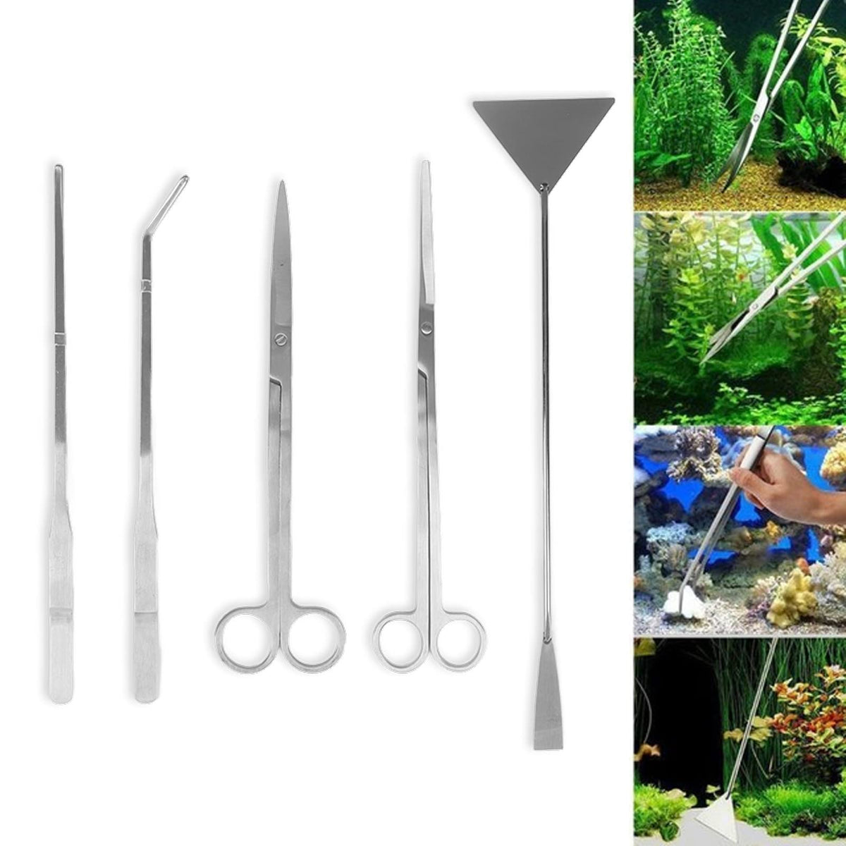 Aquarium Scissors and 5 in 1 Aquascaping Kit Stainless Steel 5 Piece Set Y763