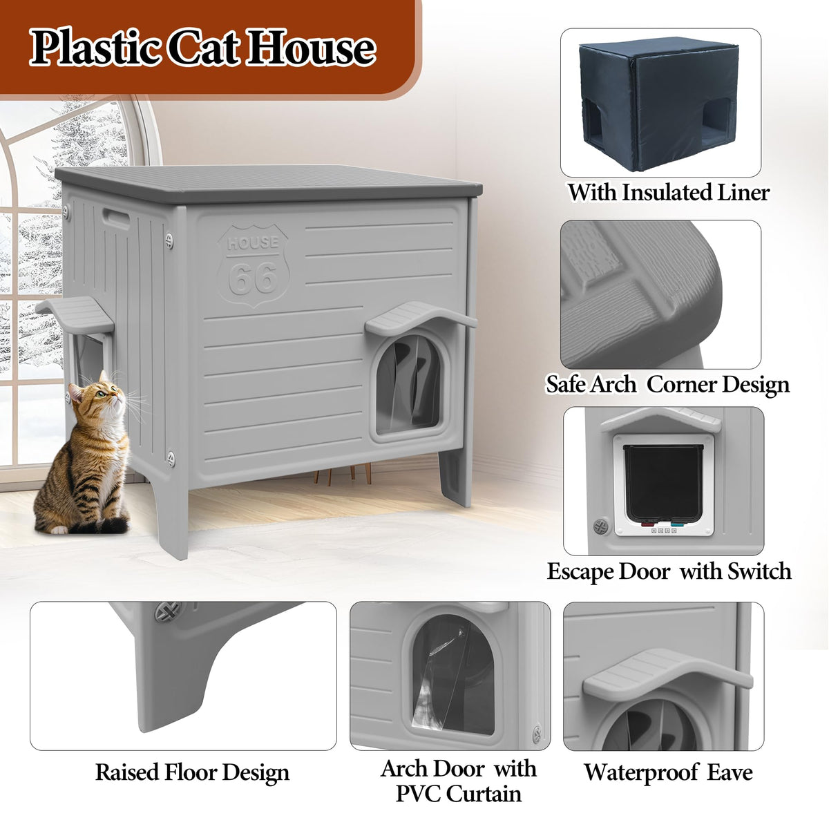 Insulated Outdoor Weatherproof Plastic Cat House E41254