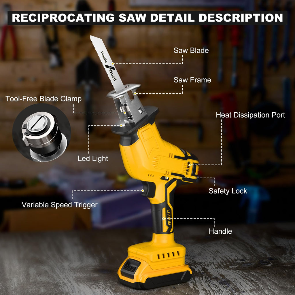 Cordless Reciprocating Saw 150W Variable Speed with 4 Saw Blades V9876