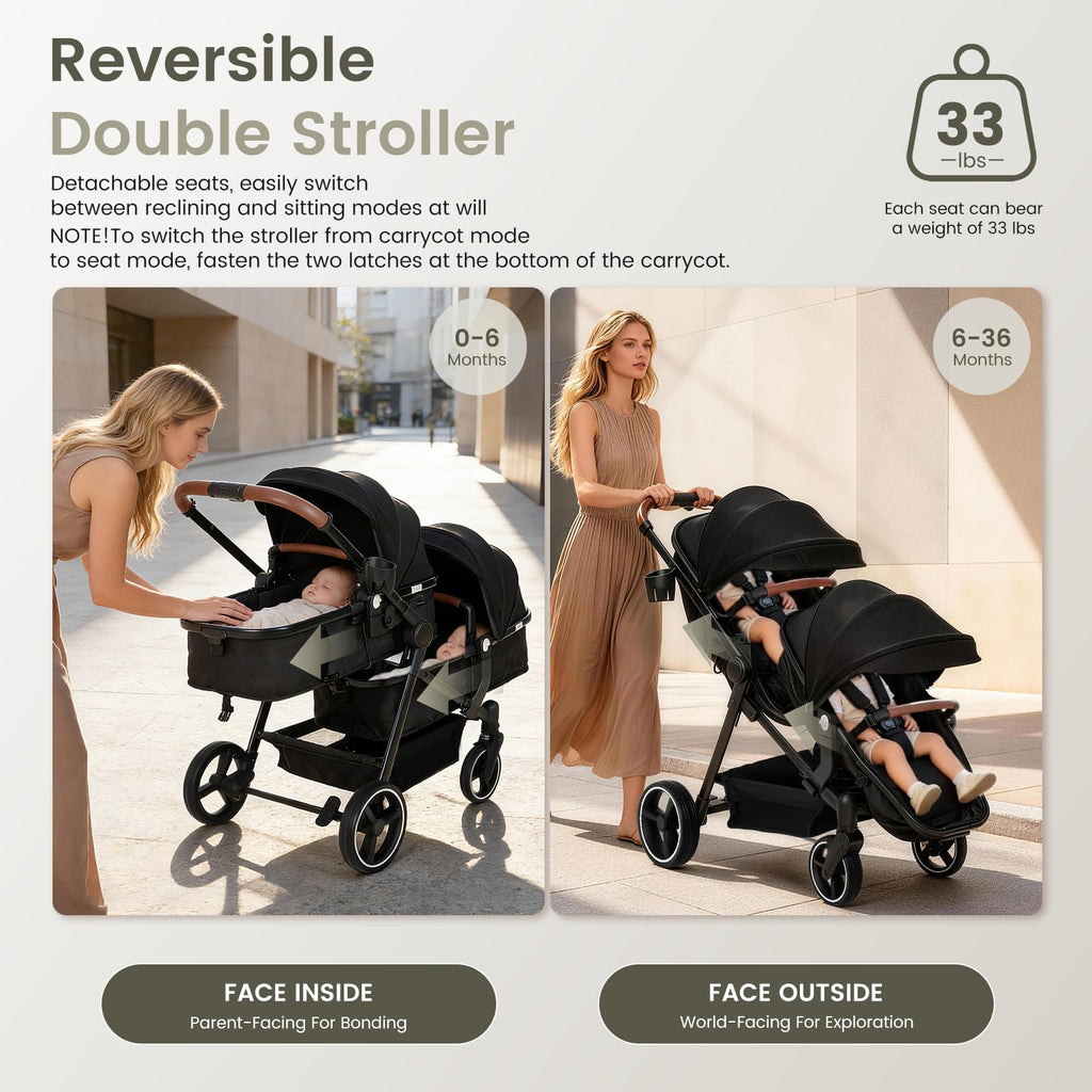 Foldable Tandem Double Stroller with Storage Basket X4172