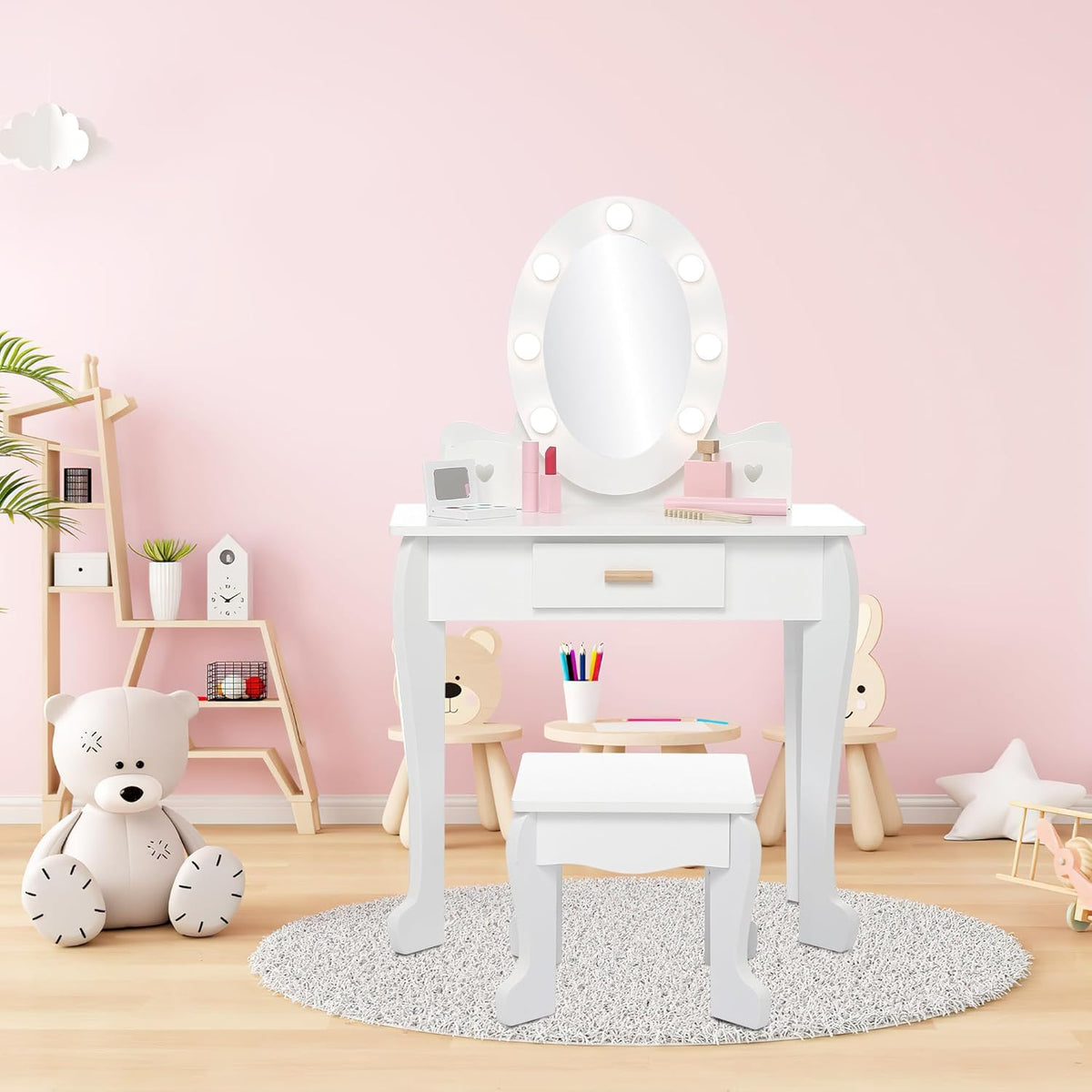 Vanity Table Set with Lighted Mirror and Stool J10823