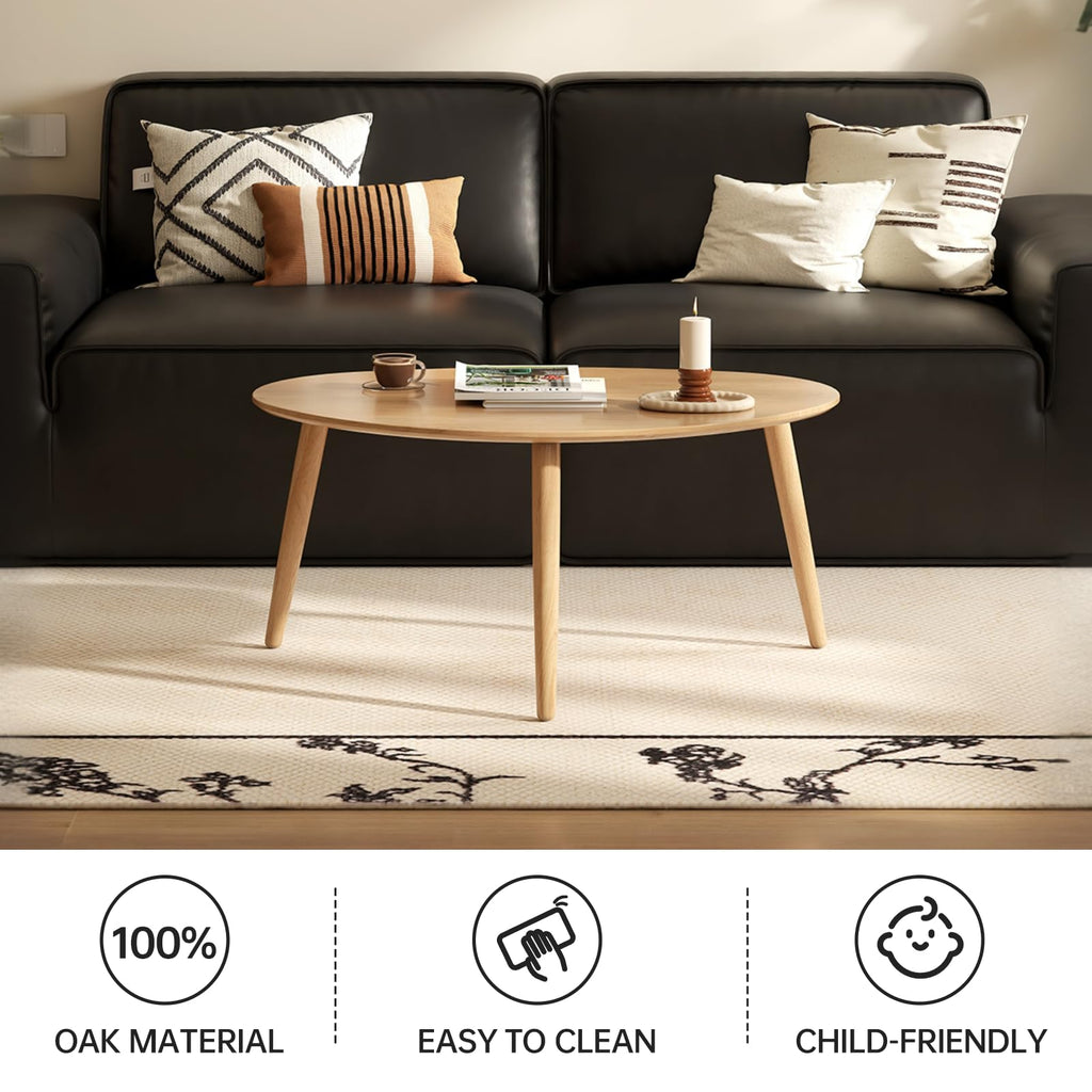 Oval Solid Oak Wood Coffee Table Y414868