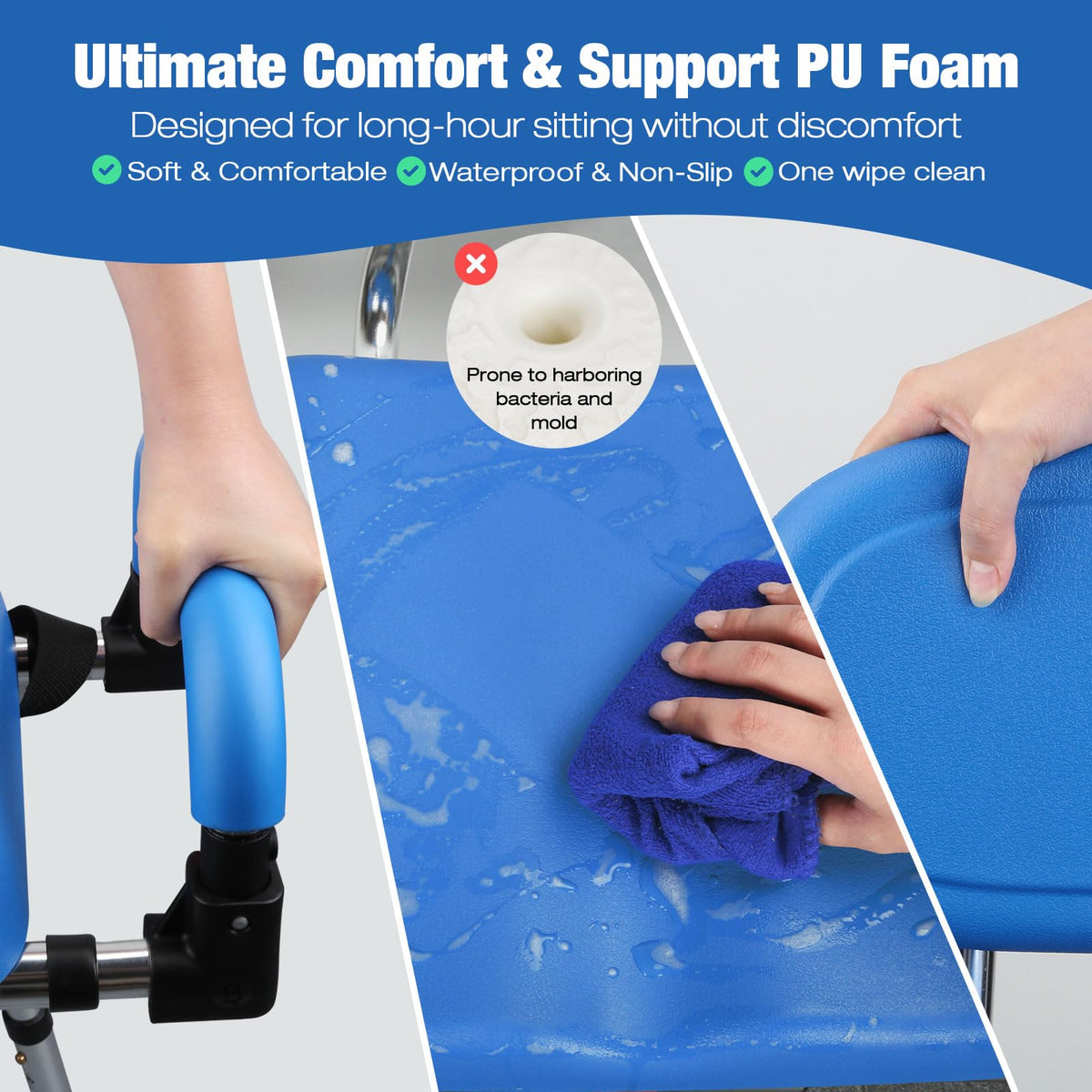 Sliding Shower Chair with 360° Swivel Seat and Adjustable Height A66167