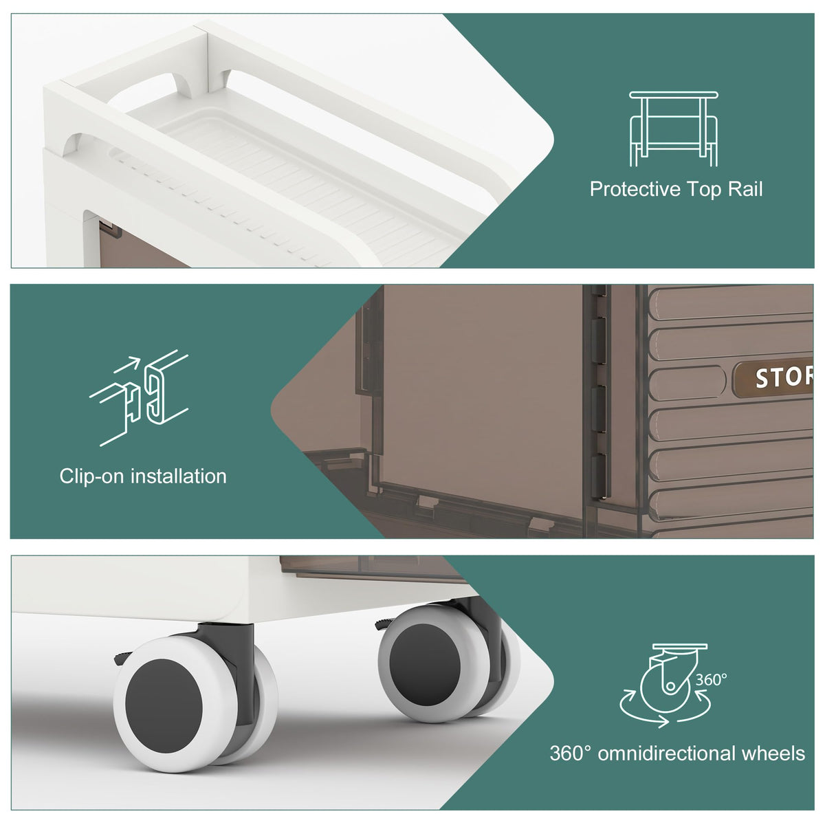 7.87" Wide Slim Bathroom Storage with Drawers and Wheels K249