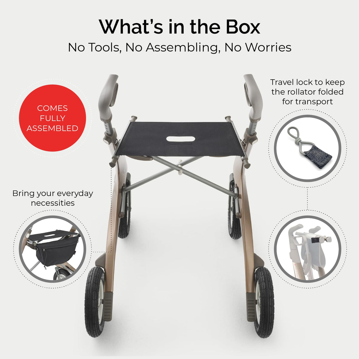 Carbon All Terrain Foldable Rollator with Seat J979