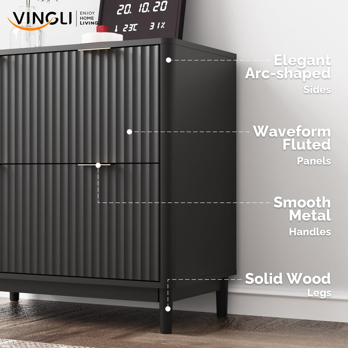 Black 2 Drawer Wood File Cabinet Q90454