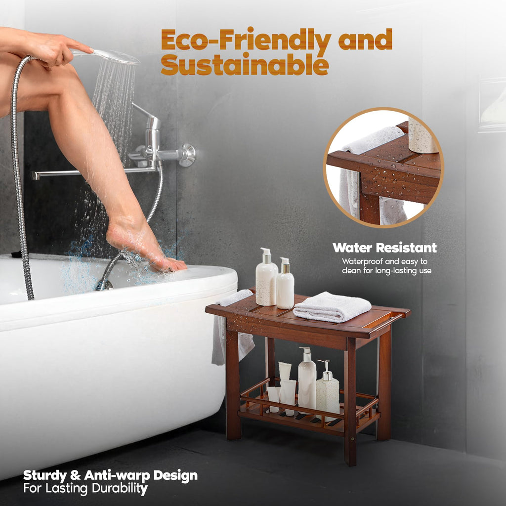 21" Teak Shower Bench with Storage Shelf A9021