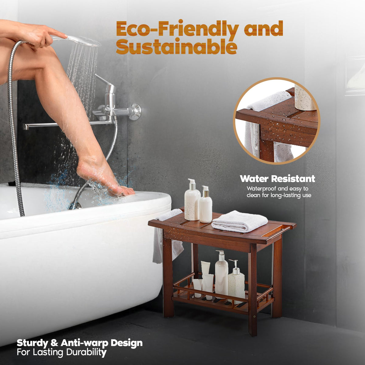 21" Teak Shower Bench with Storage Shelf A9021