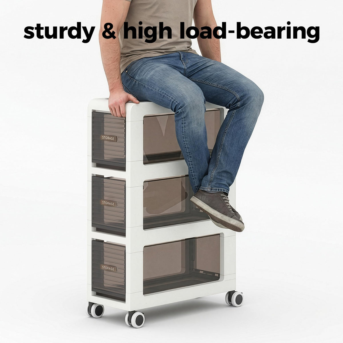 7.87" Wide Slim Bathroom Storage with Drawers and Wheels K249