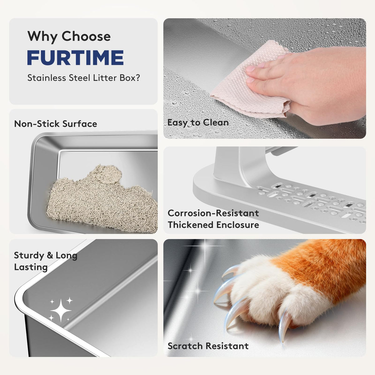 2 Pack Stainless Steel Cat Litter Box with Lid M831766