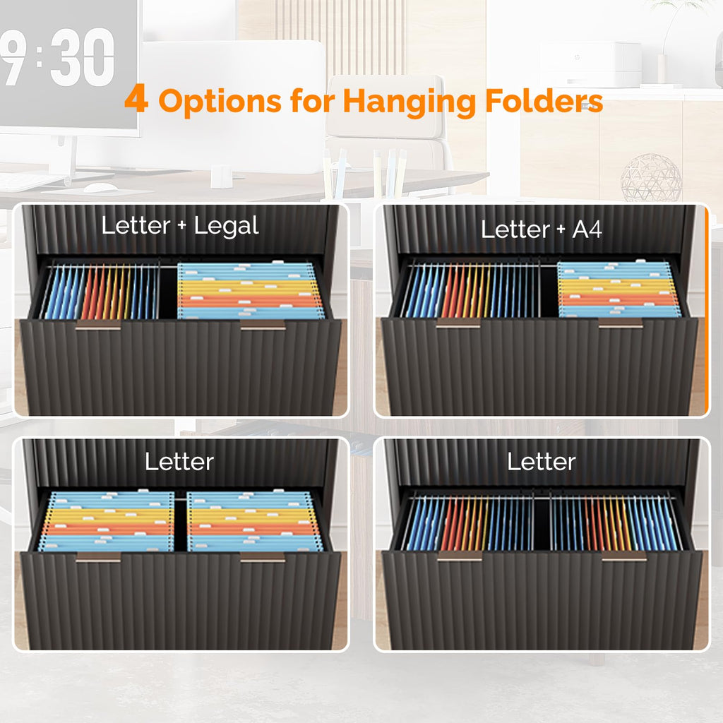 Black 2 Drawer Wood File Cabinet Q90454
