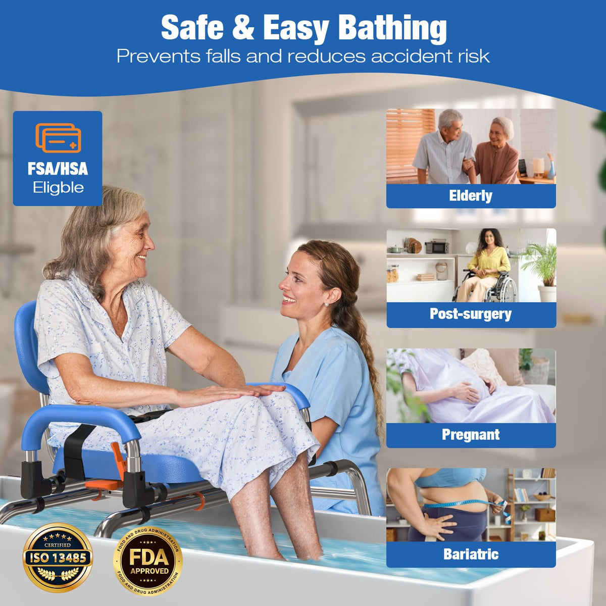 Sliding Shower Chair with 360° Swivel Seat and Adjustable Height A66167