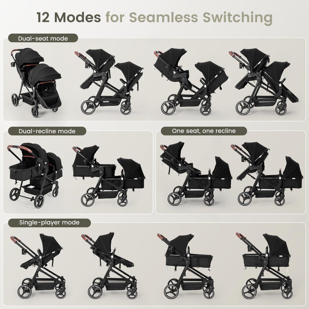 Foldable Tandem Double Stroller with Storage Basket X4172
