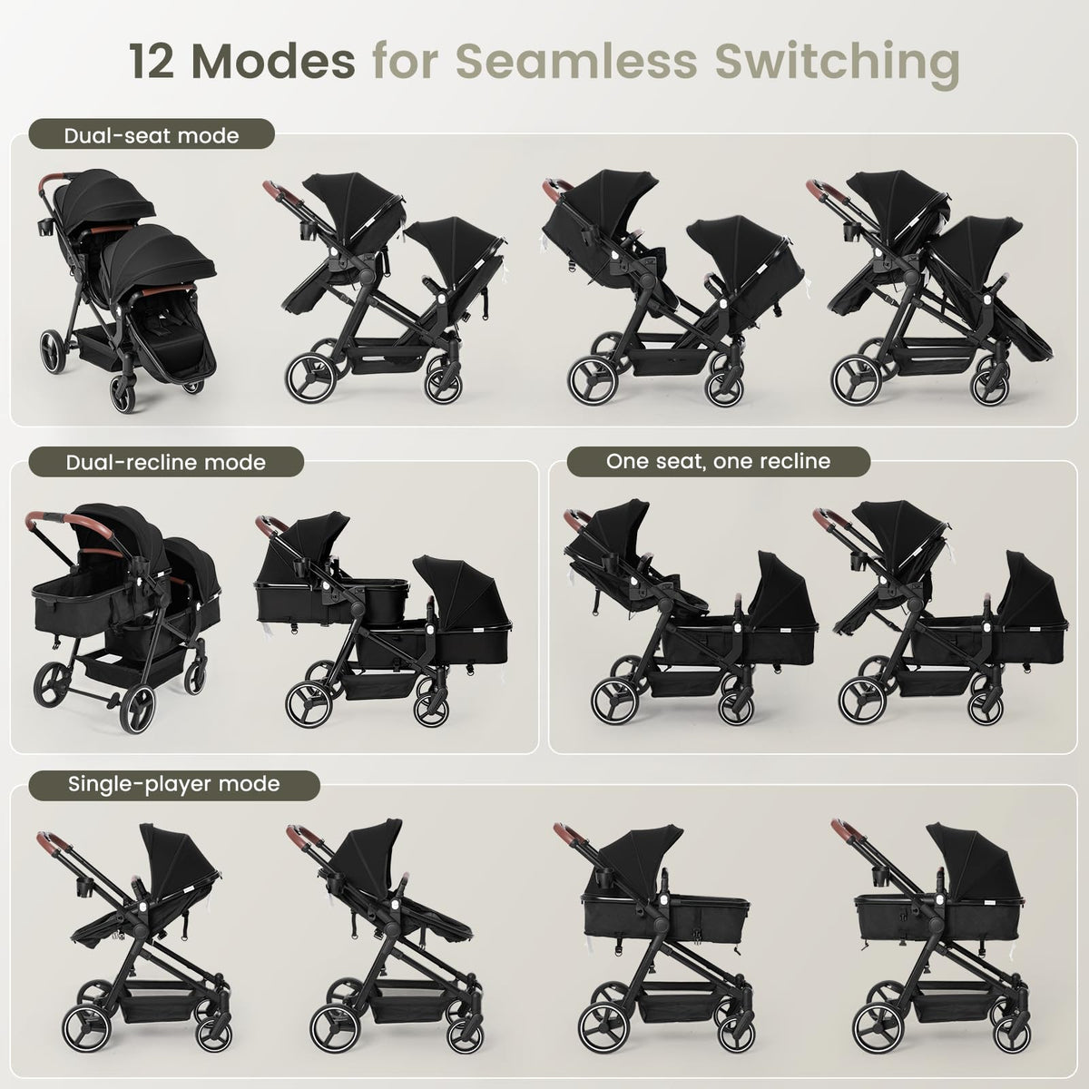 Foldable Tandem Double Stroller with Storage Basket X4172