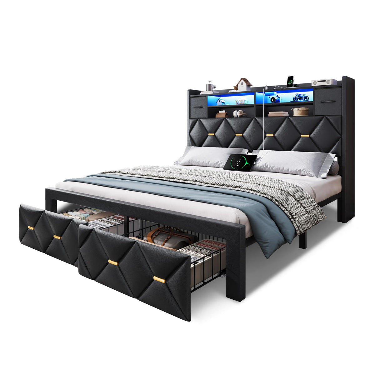 Full Size Bed Frame with 2 Storage Drawers Z42654