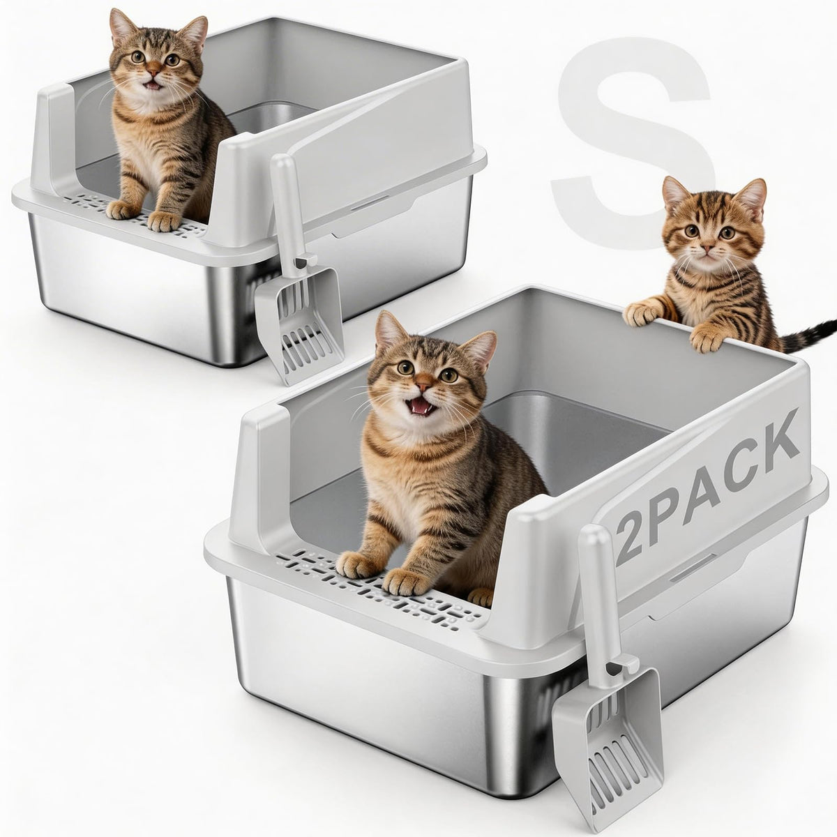 2 Pack Stainless Steel Cat Litter Box with Lid M831766