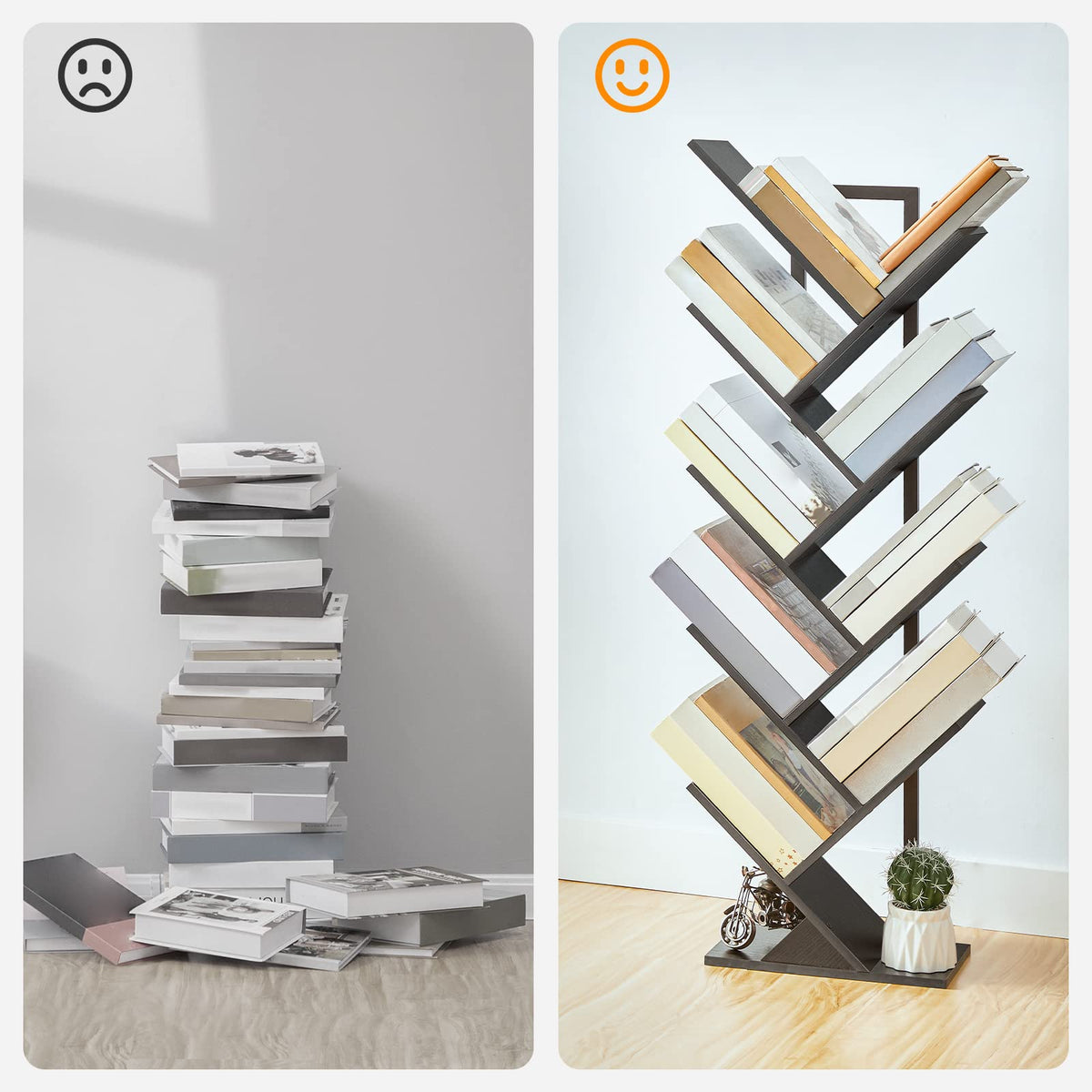 Black 9-Tier Wood Tree Bookshelf N81036