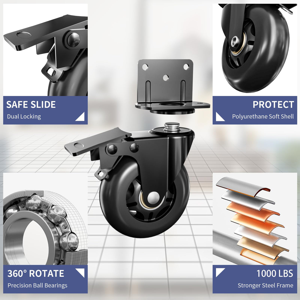 3 in Side Mount Plate Caster Wheels E2784