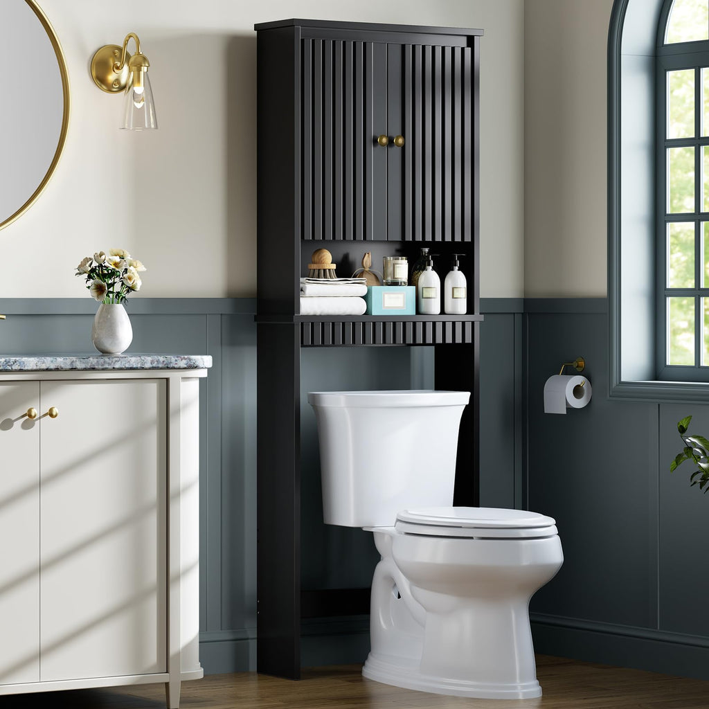Black Over The Toilet Storage Cabinet with Adjustable Shelf M959511