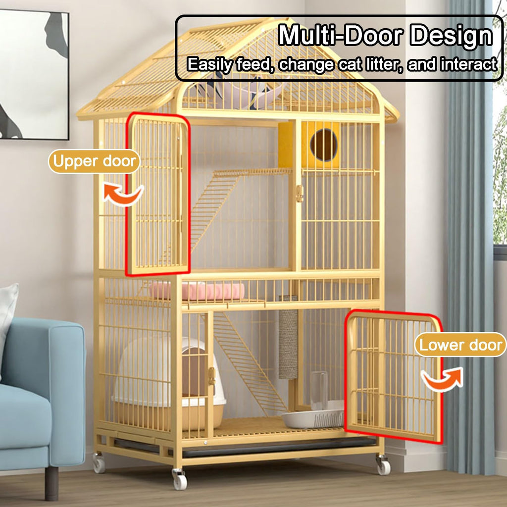 4-Tier Indoor Cat Enclosure with Ramp and Multiple Doors O544