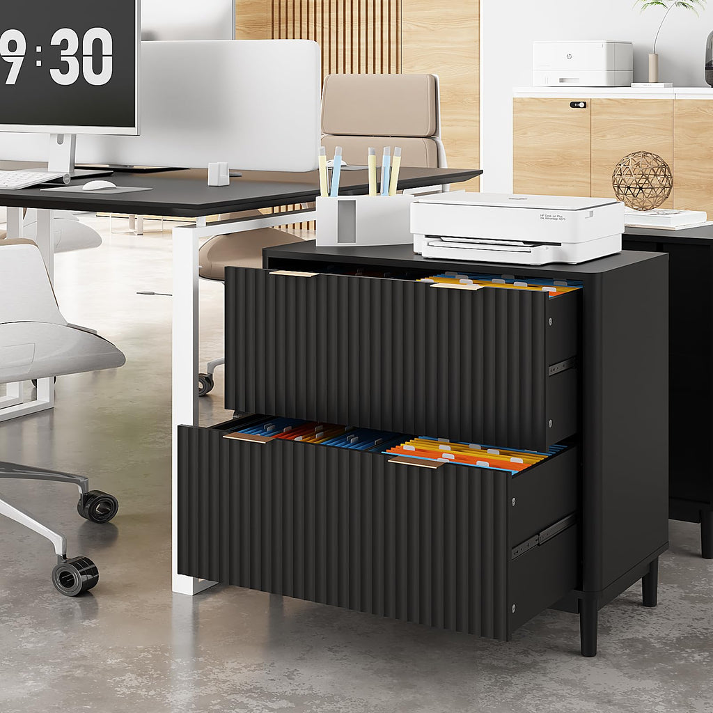 Black 2 Drawer Wood File Cabinet Q90454