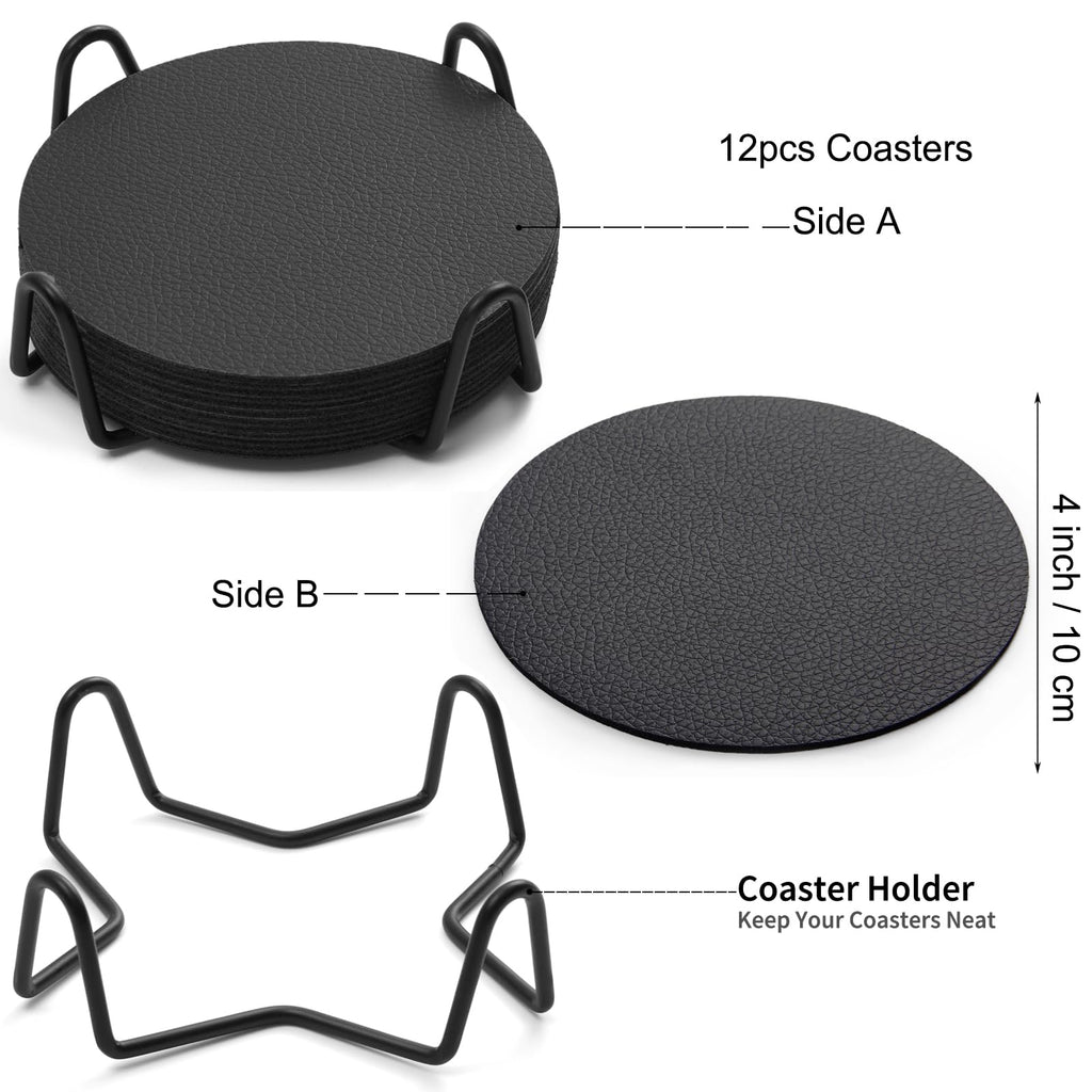 Faux Leather Drink Coasters with Holder, Set of 12 X19651