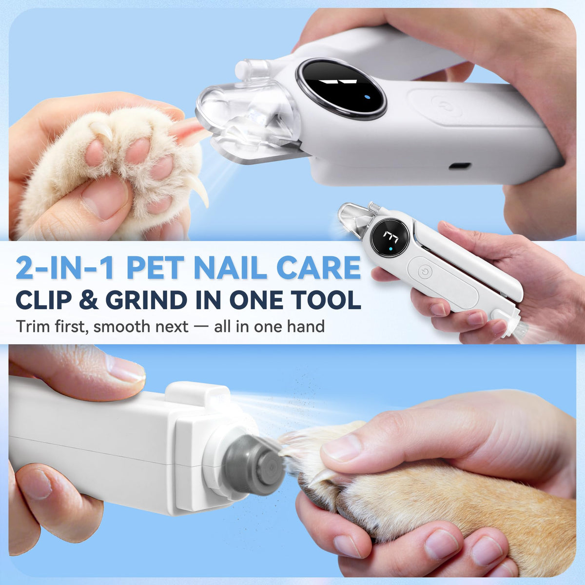 2-in-1 Quiet Electric Pet Nail Clipper & Grinder with Light O15182