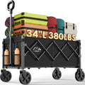34'' Extra Long Collapsible Wagon, 380lbs Heavy Duty Utility Cart with All-Terrain Wheels U1556