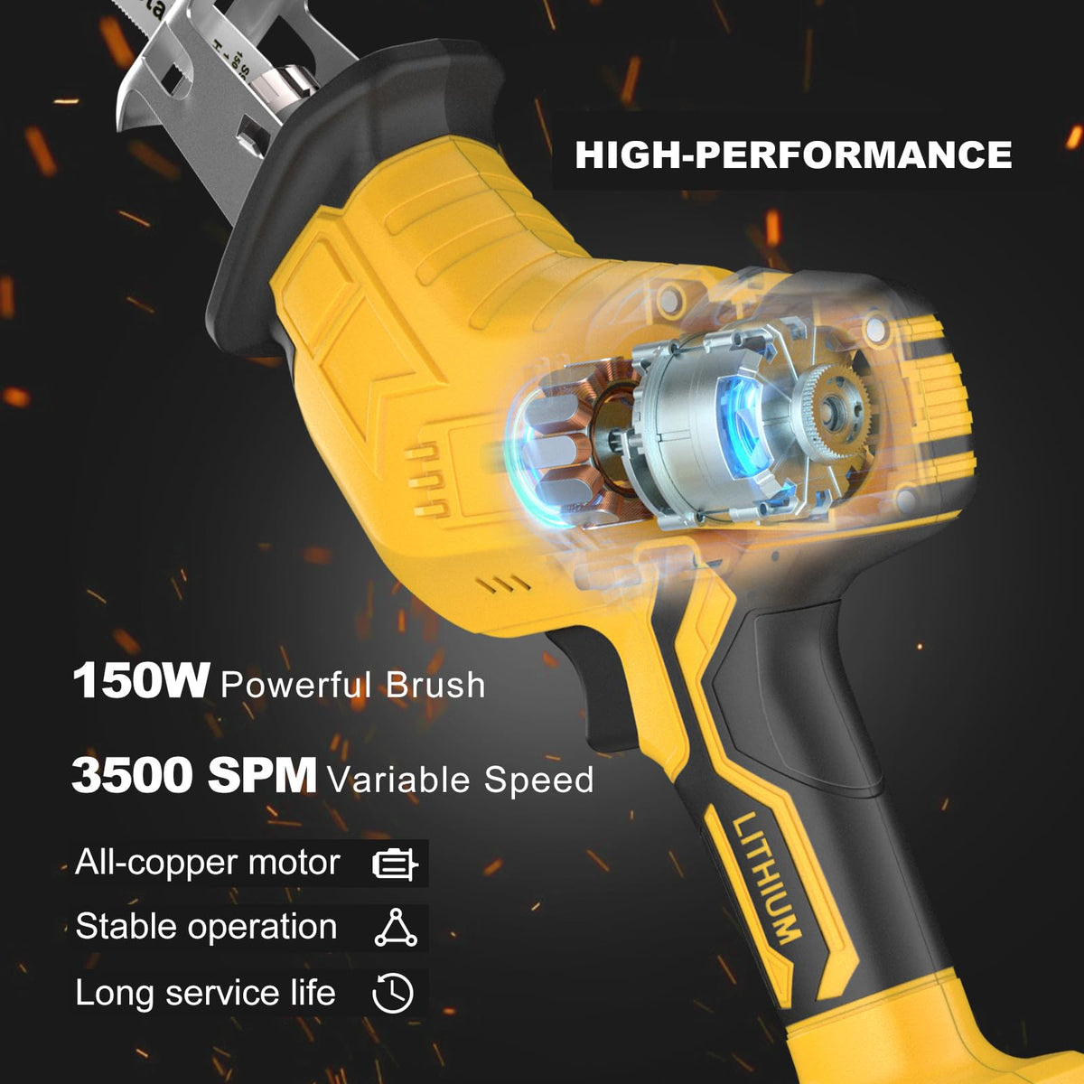 Cordless Reciprocating Saw 150W Variable Speed with 4 Saw Blades V9876