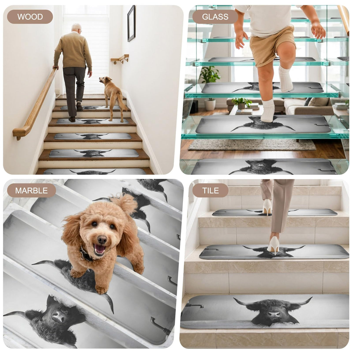 Grey Non Slip Carpet Stair Treads Set of 15 F541483