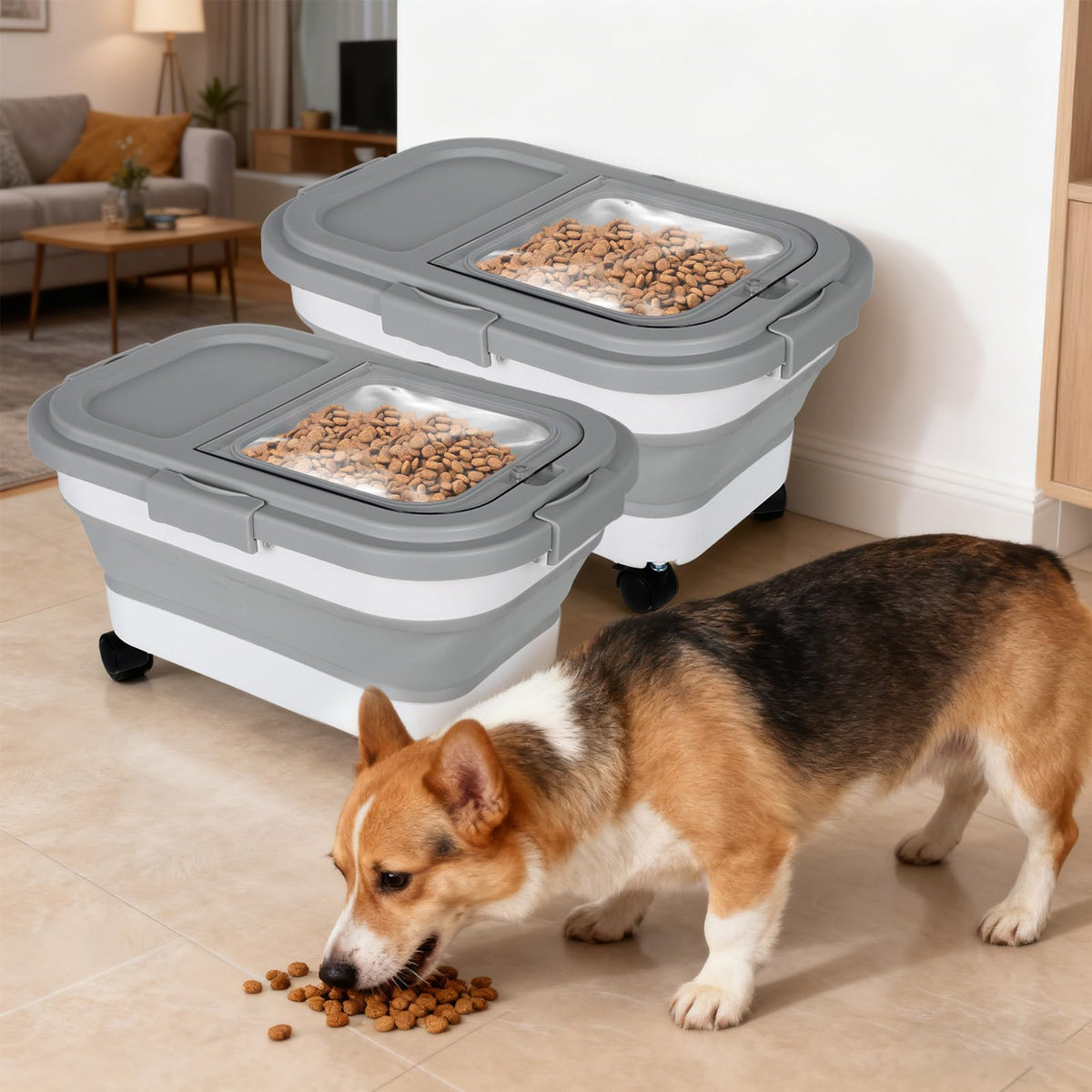 2 Pack 15Lbs Collapsible Airtight Pet Food Storage Container with Scoops V963213