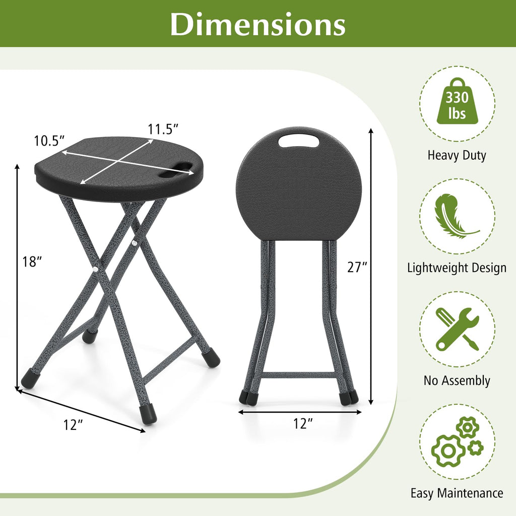 Folding Stool, 18in Portable Collapsible Bar Stool with Handle & Steel Frame R680