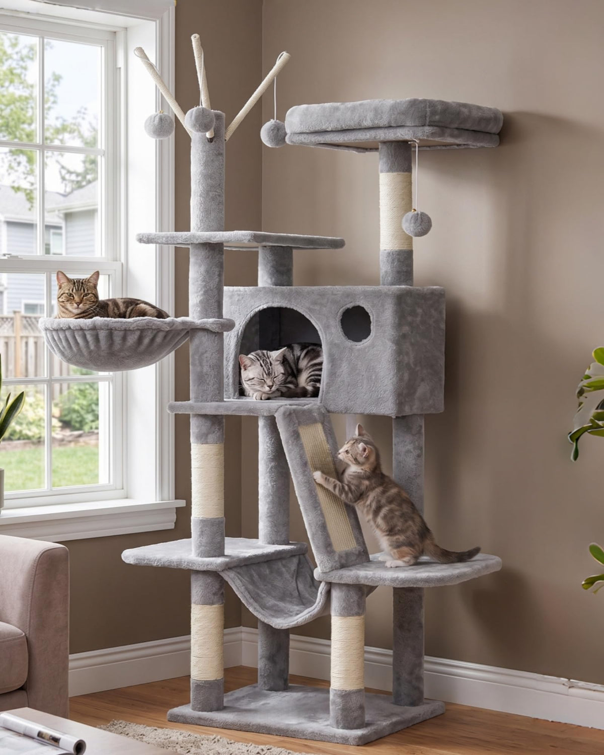 Cat Tree Tower with Padded Platform Bed, Hammock Y91433