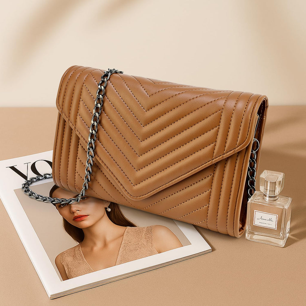 Small Leather Quilted Crossbody Bag with Chain Strap V82973