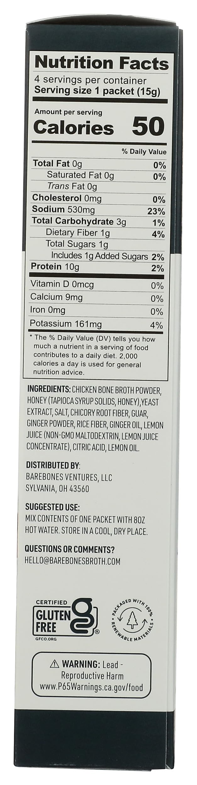 Lemon Ginger Bone Broth Powdered Mix Packets 4 Pack H487283