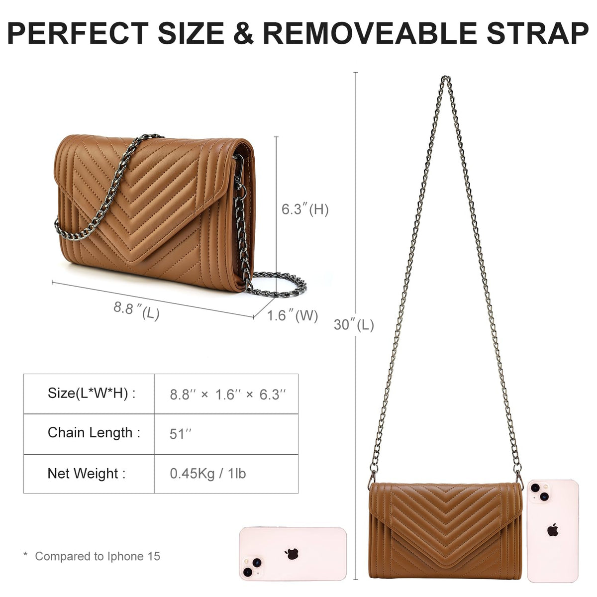 Small Leather Quilted Crossbody Bag with Chain Strap V82973