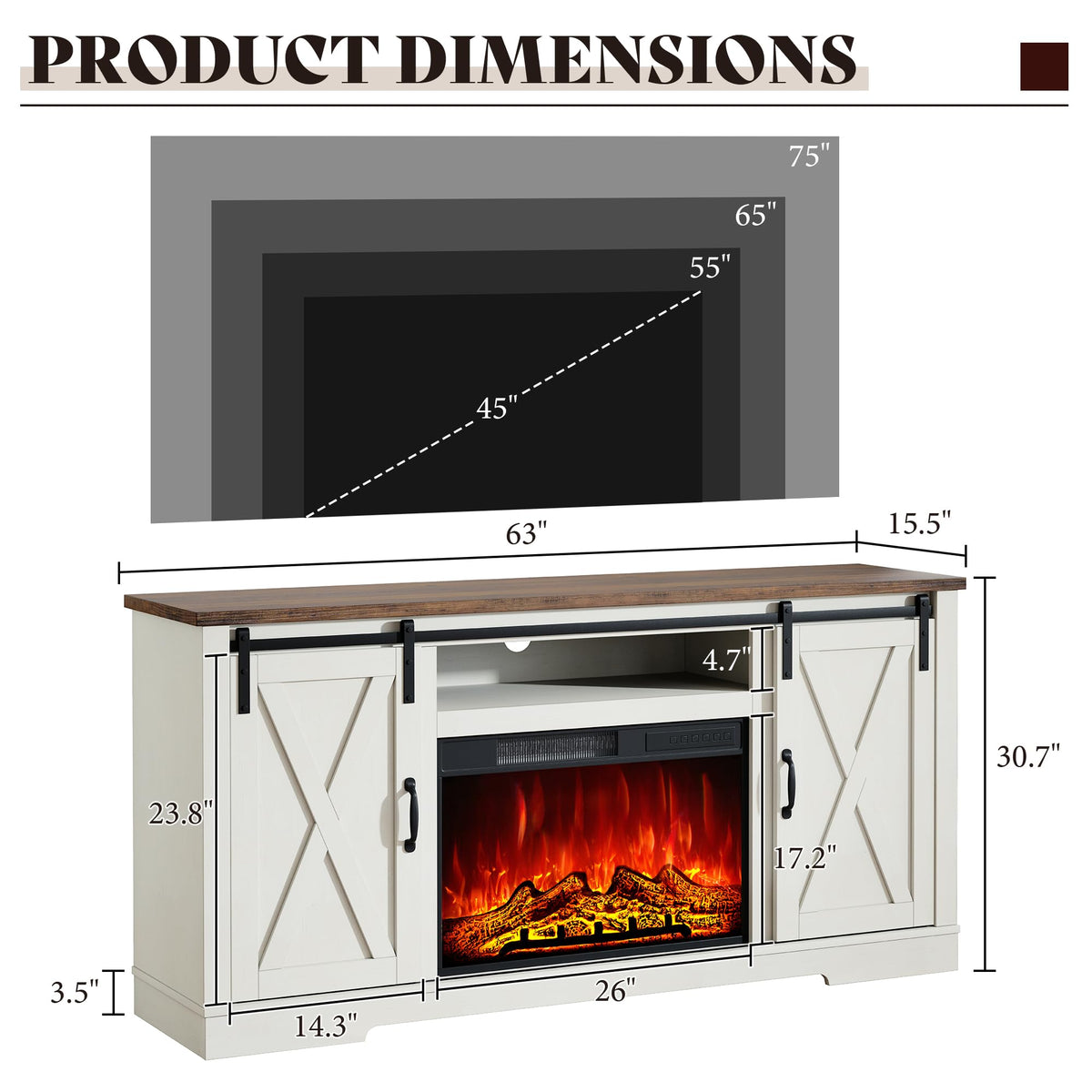 Fireplace TV Stand with Sliding Barn Door T88770