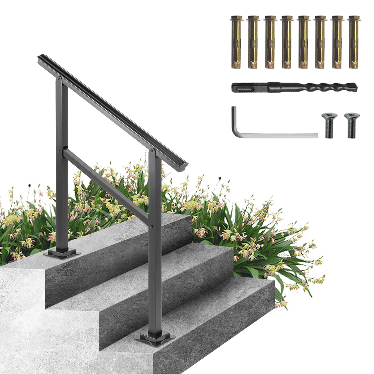 Aluminum Outdoor Stair Handrail 36 x 35 for 2-3 Steps B202