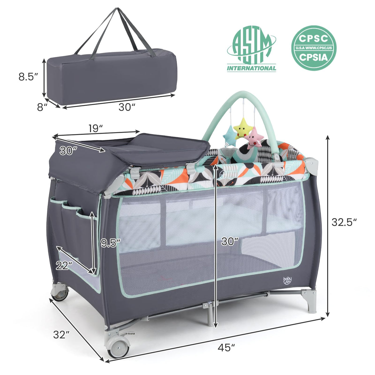 4 in 1 Pack and Play Portable Baby Playard with Bassinet Z269619