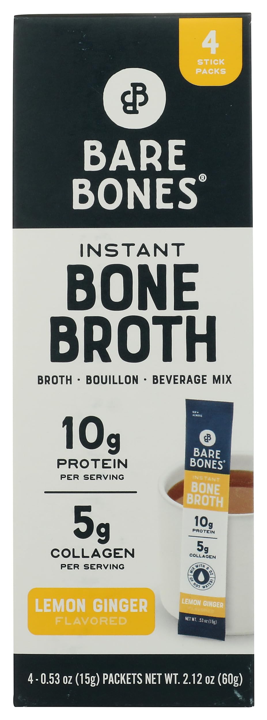Lemon Ginger Bone Broth Powdered Mix Packets 4 Pack H487283