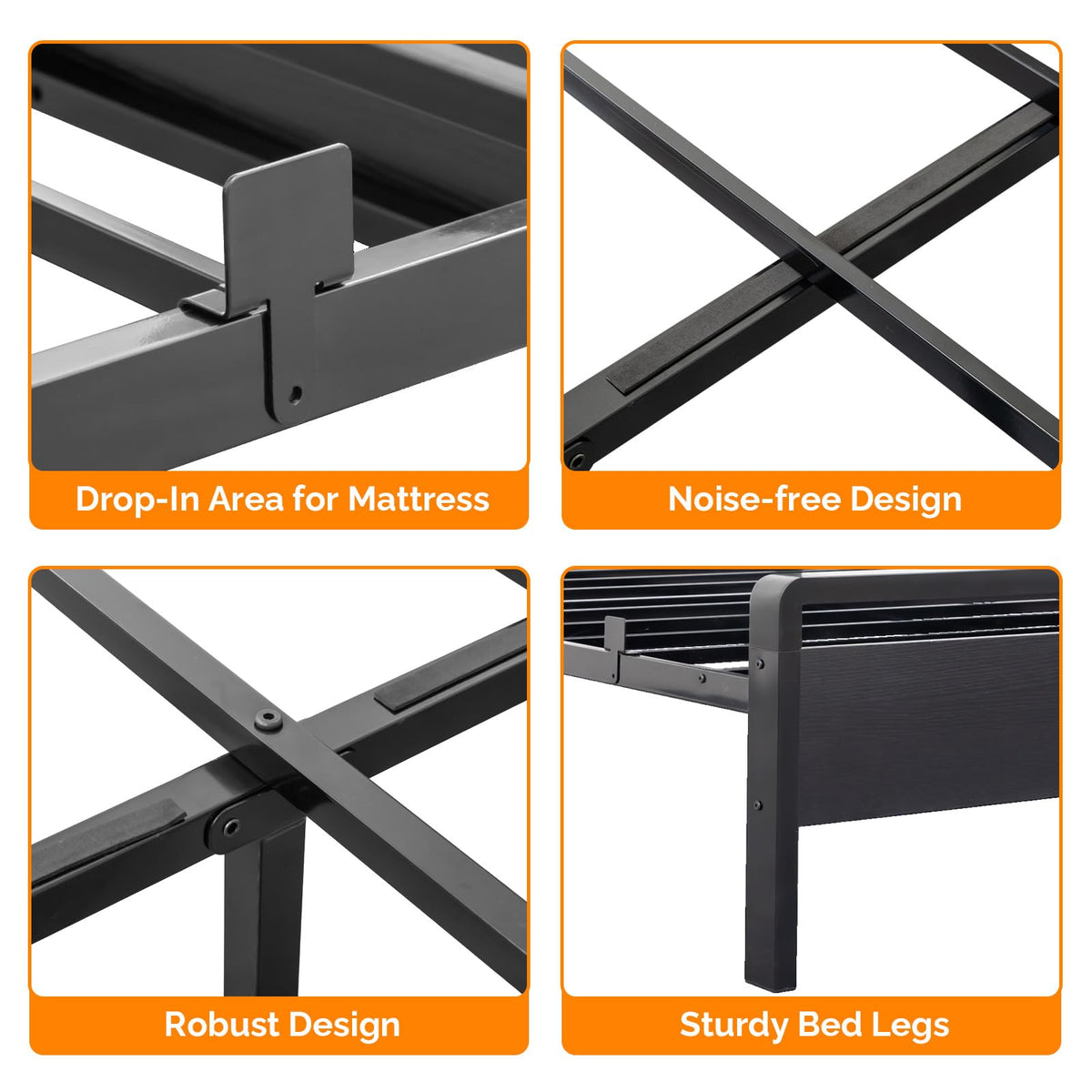 Full Size Metal Platform Bed Frame with LED Headboard and Charging Ports, Black U450